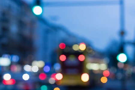 Out of focus lights with bokeh effect in big city environmentの写真素材