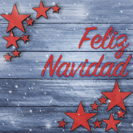 Christmas square greeting card style with Spanish Feliz Navidad (Merry Christmas) text, ultra large and details wood board texture, created from multiple exposures stitched as panorama.の写真素材