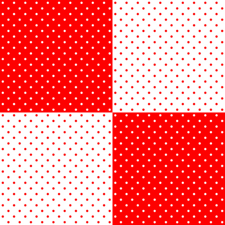 Bright red traditional retro design polka dot pattern, two inverted tiles in a seemless geometric repetition.のイラスト素材