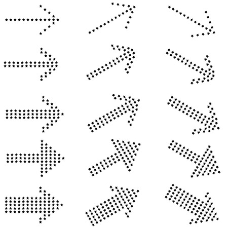 Set of black arrows formed from star shape dots in different thickness and angles isolated on white backgroundのイラスト素材