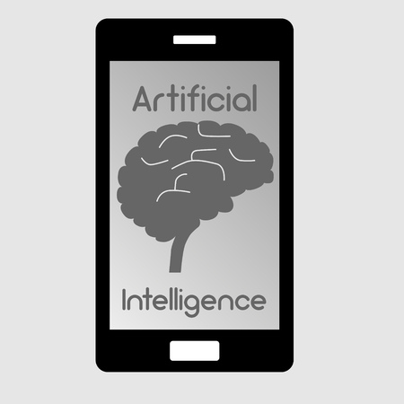 Smart phone with simplified illustration of a human brain as concept for artificial intelligenceのイラスト素材