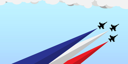 Banner for national holiday celebration with blue white and red flag colors for USA on July 4 as Independence Day or France on July 14 as Bastille Dayのイラスト素材