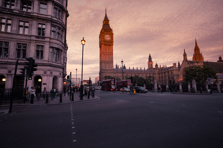 Iconic travel site in central London, England with famous landmark sights Big Ben and parliament in Westminsterのeditorial素材