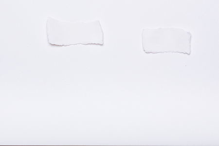 Shred of ripped piece of paper with copy space on white carton texture background, close-up macro shot with detailsの写真素材
