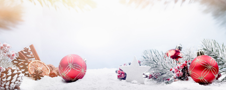 Wide panorama Christmas decoration table banner imageの写真素材