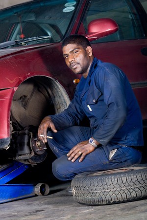 portrait of an indian mechanicの写真素材