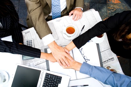 Above view of executive people interacting at corporate meeting