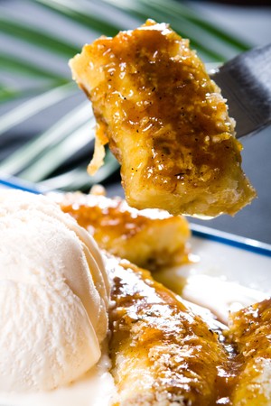 ice cream and deep fried bananaの写真素材
