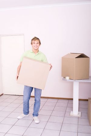 single young man moving houseの写真素材