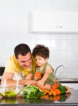happy family in kitchen の写真素材