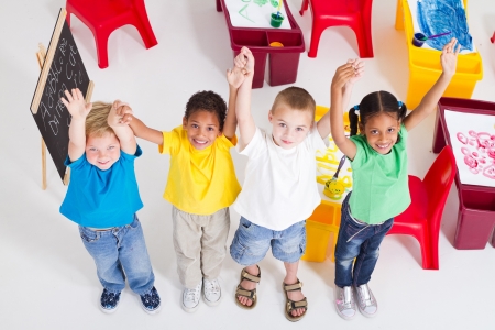 overhead of happy preschool kidsの写真素材