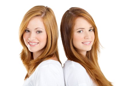 close-up of pretty young sistersの写真素材