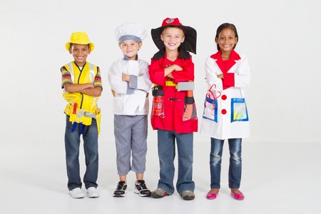 group of little workers in uniformの写真素材