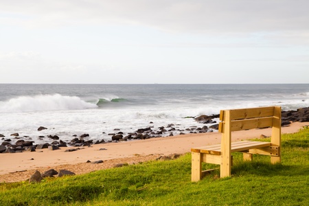 bench on beachの写真素材