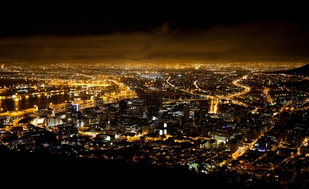 night scene of Cape Town, South Africaの写真素材