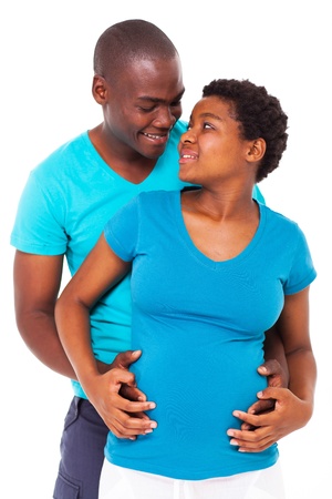 happy african young couple expecting babyの写真素材