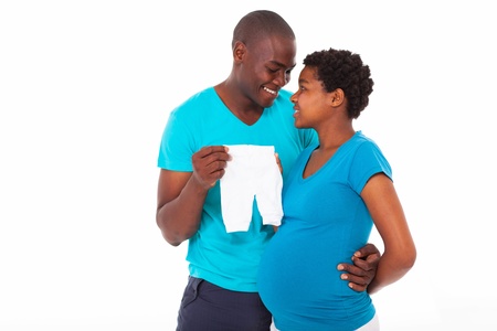 happy young african couple expecting の写真素材