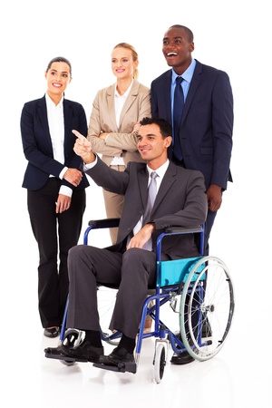 handicapped business leader on wheelchair pointingの写真素材