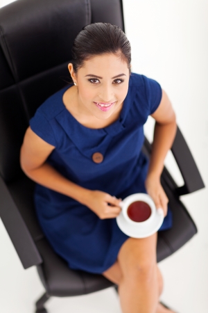 portrait of gorgeous businesswoman on tea breakの写真素材