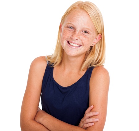  white teen girl cute pre teen girl half length portrait on whiteの素材 [FY31019537716] |  ストックフォトの Qlean Market（キュリンマーケット）