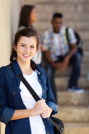 beautiful young high school teenage girl on campusの写真素材