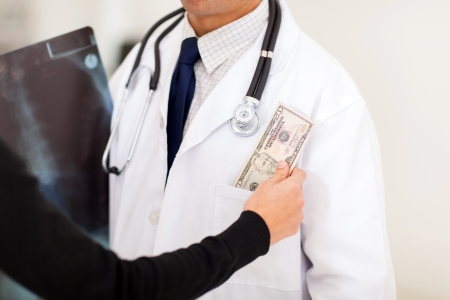  pharmaceutical sales rep bribing doctor, putting money in his pocket