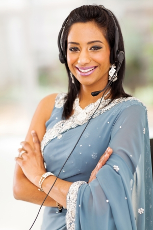 attractive indian business support center operator in officeの写真素材