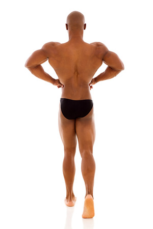 rear view of male african american bodybuilder posingの写真素材