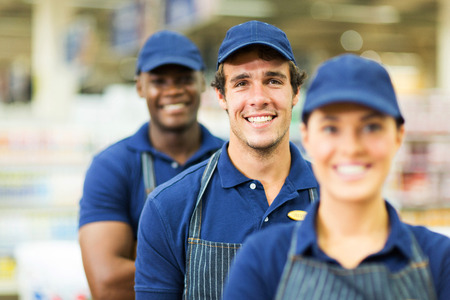 group of supermarket workers closeupの写真素材