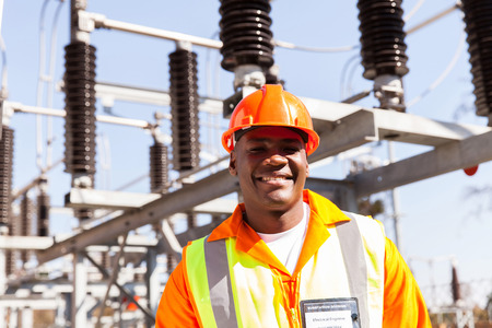 portrait of smiling african electrical engineer の写真素材