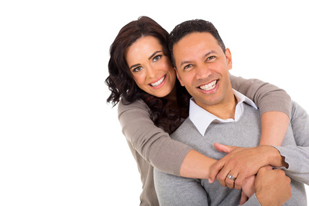 portrait of middle aged couple on white backgroundの写真素材