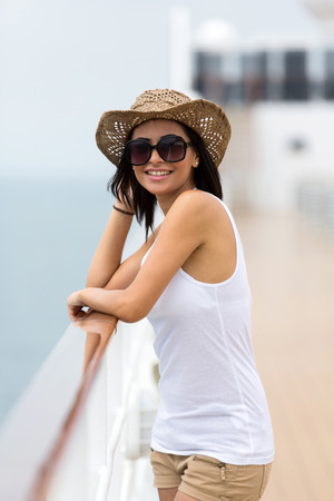 attractive girl on a cruise shipの写真素材