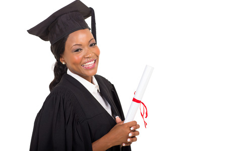 close up portrait of afro american female college graduateの写真素材