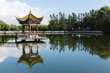 ancient chinese style pavilion in park, Chinaの写真素材