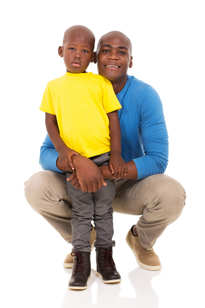 african american man and son on white backgroundの写真素材