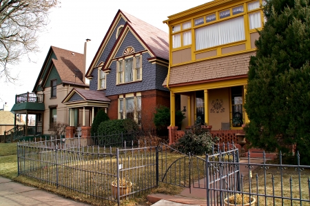 Denver, Colorado, USA - Jan 26, 2013 - Colorful row of downtown Denver residential housesのeditorial素材