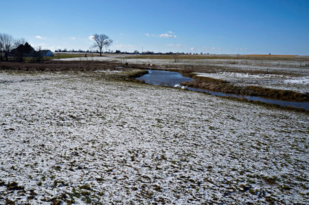 Rural Farmland and Streamの写真素材