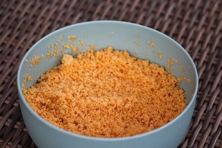 close up of couscous served in the kitchen