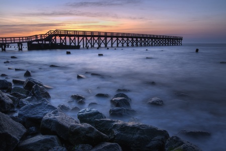 Sunrise at the fishing pier at Port Mahon, Dover Delaware.の写真素材