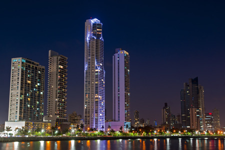 Skyline of Panama City, Panama at night のeditorial素材