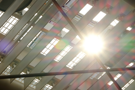 Sunlight go through high structured ceiling in eco buildingの写真素材