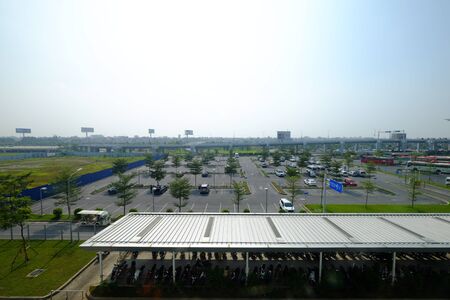 HANOI, VIETNAM - 24th NOVEMBER 2018: Car Parking Area at Noi Bai International Airport, Outdoor parking area for car and motorbikeのeditorial素材