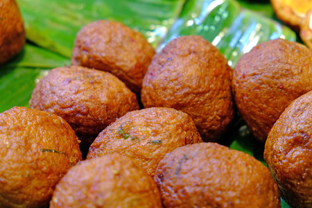 Group of deep fried fish pancakes in chicken egg shape