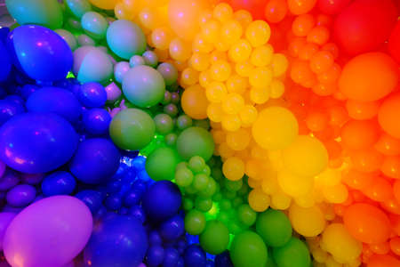 Many colorful balloons decorated in rainbow theme during Pride Month LGBTQ festivalの写真素材