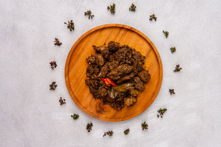 Babi Panggang Karo or Grilled Pork Belly with Andaliman Chili. This spice in Indonesia is only known for Batak cuisine, so it is known by outsiders as Batak pepper.の写真素材