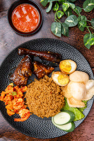 Steam Chicken Rice with shrimp or nasi tim ayam with shrimp. Nasi tim ayam is an Indonesian steamed chicken rice.の写真素材