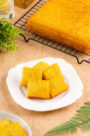 Bika ambon or golden cake or golden kuih bingka in Singapore, is an Indonesian dessert, made from...