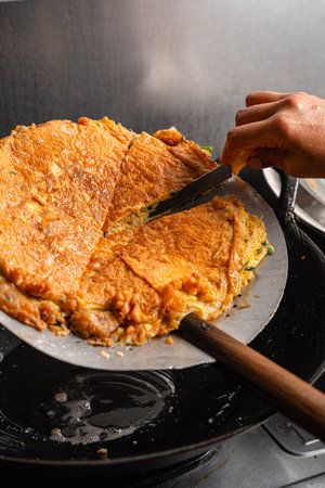 Padang Food - Fried Scrambled Eggs (Indonesian : Telur Dadar Padang) is a dish originating from West Sumatraの写真素材