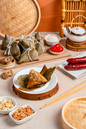 Zongzi, rice dumpling for Chinese traditional Dragon Boat Festival (Duanwu Festival)の写真素材
