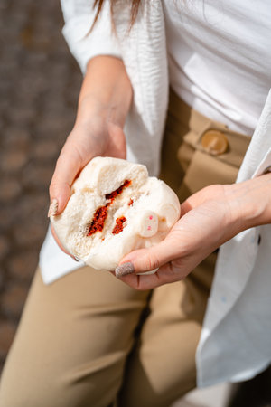 Baozi or Bakpao is a type of yeast-leavened filled bun in various Chinese cuisines.の写真素材